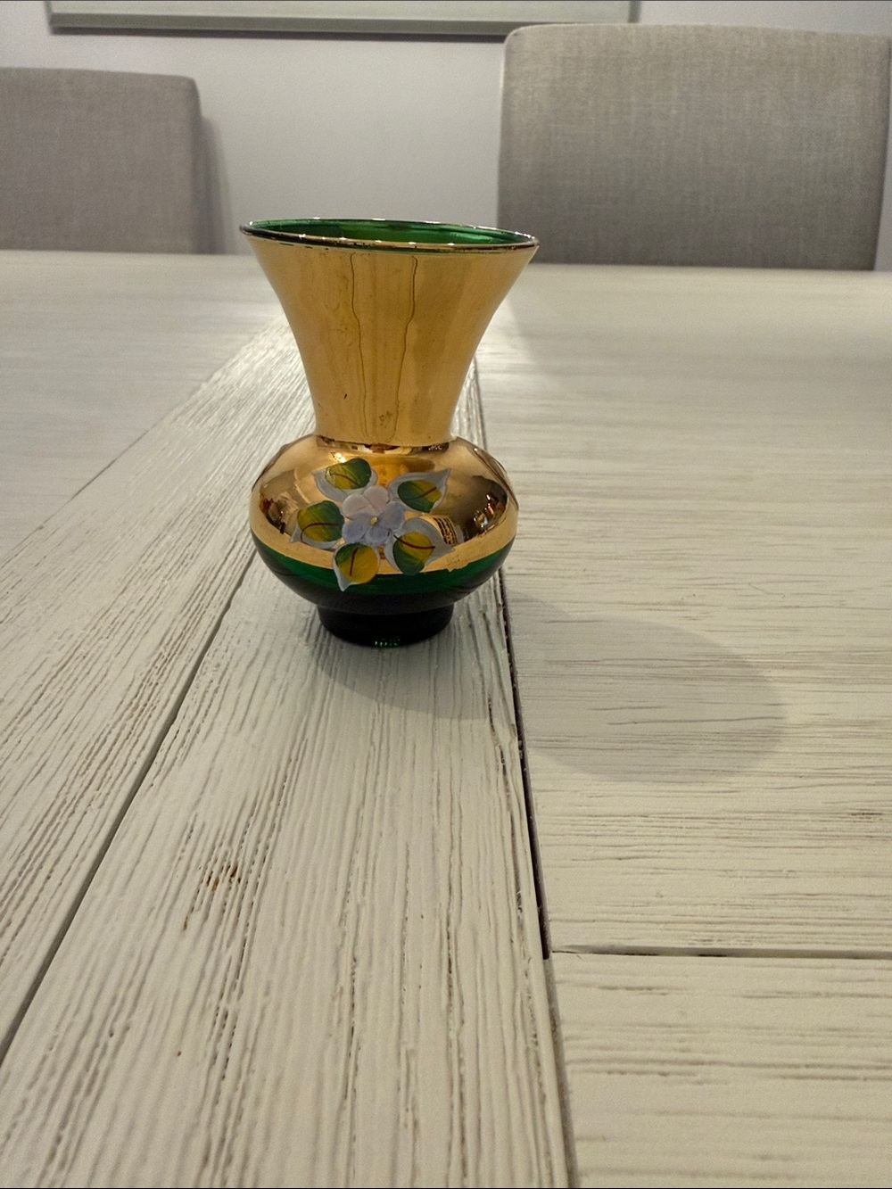 Hand-Painted Green and Gold Decorative Vase
